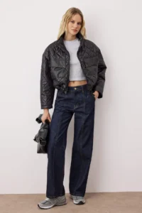 TRENDYOLMİLLA Black Regular Pattern Faux Leather Pocket Detail Quilted Coat - Image 2