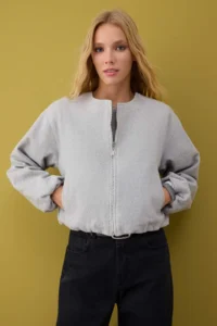 TRENDYOLMİLLA Gray Oversized Pattern Bowl Bomber Jacket Jacket Coat - Image 2
