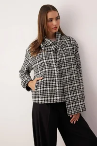 TRENDYOLMİLLA Multicolored Regular Pattern Weft Plaid Bowl Coat - Image 2