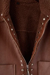 TRENDYOLMİLLA Light Brown Regular Pattern stapler Detailed Coat with Plush Inside - Image 7