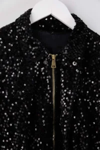 TRENDYOLMİLLA Black Regular Pattern Pul sequined Bomber Jacket Jacket Coat - Image 8