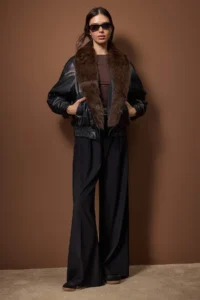 TRENDYOLMİLLA Black Oversized Pattern Faux Fur Detailed Bomber Jacket Jacket Coat - Image 2