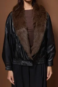 TRENDYOLMİLLA Black Oversized Pattern Faux Fur Detailed Bomber Jacket Jacket Coat - Image 3