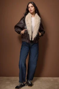 TRENDYOLMİLLA Brown Oversized Pattern Faux Fur Detailed Bomber Jacket Jacket Coat