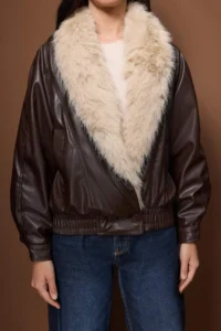 TRENDYOLMİLLA Brown Oversized Pattern Faux Fur Detailed Bomber Jacket Jacket Coat - Image 3