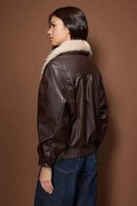 TRENDYOLMİLLA Brown Oversized Pattern Faux Fur Detailed Bomber Jacket Jacket Coat - Image 4