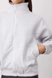 TRENDYOLMİLLA Snow Melange Zippered Stitching Detailed High Neck Bomber Jacket Knitting Cardigan/Sweatshirt - Image 3