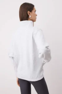 TRENDYOLMİLLA Snow Melange Zippered Stitching Detailed High Neck Bomber Jacket Knitting Cardigan/Sweatshirt - Image 4