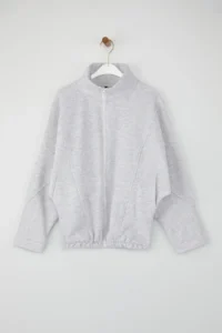 TRENDYOLMİLLA Snow Melange Zippered Stitching Detailed High Neck Bomber Jacket Knitting Cardigan/Sweatshirt - Image 5
