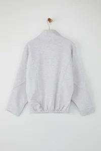 TRENDYOLMİLLA Snow Melange Zippered Stitching Detailed High Neck Bomber Jacket Knitting Cardigan/Sweatshirt - Image 6