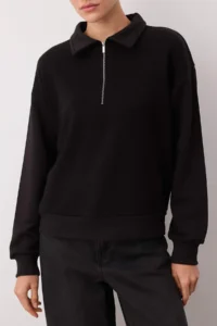 TRENDYOLMİLLA Black Regular/Normal Pattern Zipper Detailed Thick Knitting Sweatshirt - Image 3