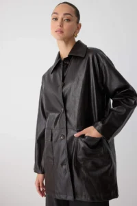 TRENDYOLMİLLA Wardrobe Essentials Dark Brown Faux Leather Oversized Midi Trench Coat - Image 2
