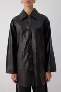 TRENDYOLMİLLA Wardrobe Essentials Dark Brown Faux Leather Oversized Midi Trench Coat - Image 4