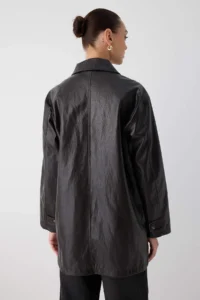 TRENDYOLMİLLA Wardrobe Essentials Dark Brown Faux Leather Oversized Midi Trench Coat - Image 5