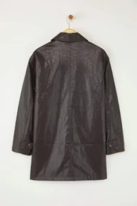 TRENDYOLMİLLA Wardrobe Essentials Dark Brown Faux Leather Oversized Midi Trench Coat - Image 7