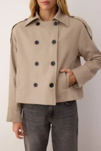 TRENDYOLMİLLA Beige Double breasted Oversized Short Trench Coat - Image 3