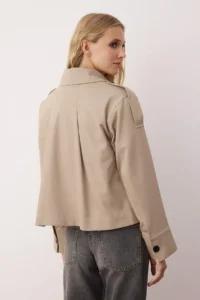 TRENDYOLMİLLA Beige Double breasted Oversized Short Trench Coat - Image 4