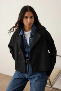 TRENDYOLMİLLA Black Double breasted Oversized Short Trench Coat