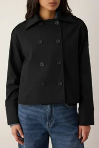 TRENDYOLMİLLA Black Double breasted Oversized Short Trench Coat - Image 3