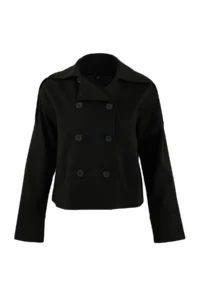 TRENDYOLMİLLA Black Double breasted Oversized Short Trench Coat - Image 5