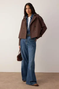 TRENDYOLMİLLA Dark Brown Double breasted Oversized Short Trench Coat - Image 2