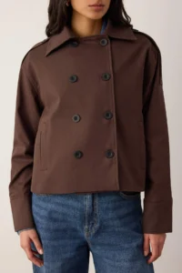 TRENDYOLMİLLA Dark Brown Double breasted Oversized Short Trench Coat - Image 3