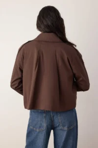 TRENDYOLMİLLA Dark Brown Double breasted Oversized Short Trench Coat - Image 4
