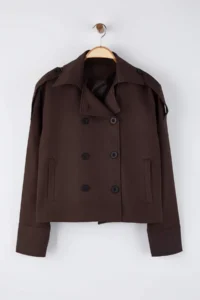 TRENDYOLMİLLA Dark Brown Double breasted Oversized Short Trench Coat - Image 5