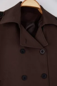 TRENDYOLMİLLA Dark Brown Double breasted Oversized Short Trench Coat - Image 6