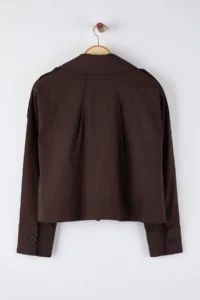 TRENDYOLMİLLA Dark Brown Double breasted Oversized Short Trench Coat - Image 8