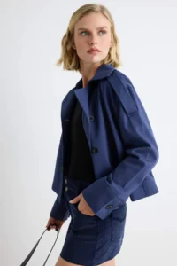 TRENDYOLMİLLA NAVY BLUE Double breasted Oversized Short Trench Coat