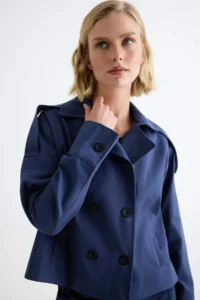 TRENDYOLMİLLA NAVY BLUE Double breasted Oversized Short Trench Coat - Image 4