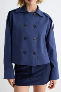TRENDYOLMİLLA NAVY BLUE Double breasted Oversized Short Trench Coat - Image 5