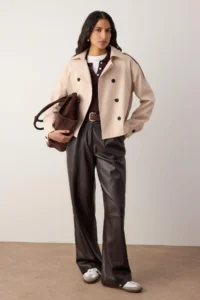 TRENDYOLMİLLA Stone Double breasted Oversized Short Trench Coat