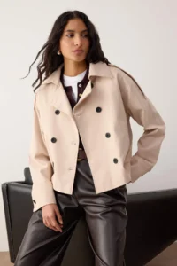 TRENDYOLMİLLA Stone Double breasted Oversized Short Trench Coat - Image 2
