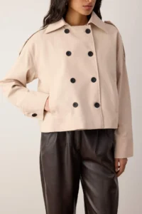 TRENDYOLMİLLA Stone Double breasted Oversized Short Trench Coat - Image 3
