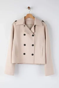 TRENDYOLMİLLA Stone Double breasted Oversized Short Trench Coat - Image 5