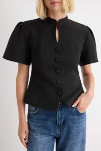 TRENDYOLMİLLA Black Fitted Short Sleeve Blazer Jacket - Image 3