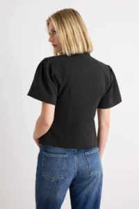 TRENDYOLMİLLA Black Fitted Short Sleeve Blazer Jacket - Image 4