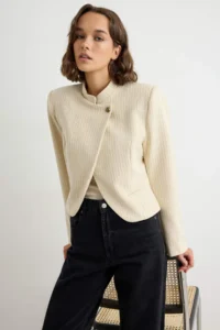 TRENDYOLMİLLA Stone Striped Double breasted Kapama Short Blazer Jacket