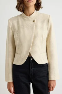 TRENDYOLMİLLA Stone Striped Double breasted Kapama Short Blazer Jacket - Image 3
