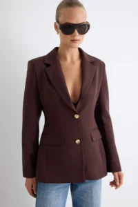 TRENDYOLMİLLA Brown Gold buttoned Fitted Blazer Jacket