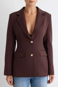 TRENDYOLMİLLA Brown Gold buttoned Fitted Blazer Jacket - Image 3