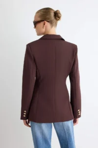 TRENDYOLMİLLA Brown Gold buttoned Fitted Blazer Jacket - Image 4