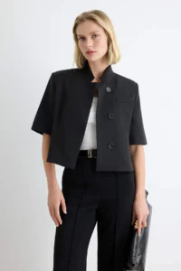 TRENDYOLMİLLA Black High Neck Short Sleeve Blazer Jacket