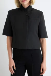 TRENDYOLMİLLA Black High Neck Short Sleeve Blazer Jacket - Image 3