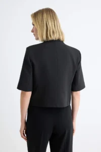 TRENDYOLMİLLA Black High Neck Short Sleeve Blazer Jacket - Image 4