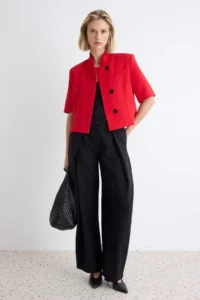 TRENDYOLMİLLA Red High Neck Short Sleeve Blazer Jacket - Image 2