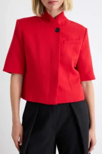 TRENDYOLMİLLA Red High Neck Short Sleeve Blazer Jacket - Image 3