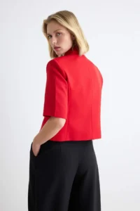 TRENDYOLMİLLA Red High Neck Short Sleeve Blazer Jacket - Image 4